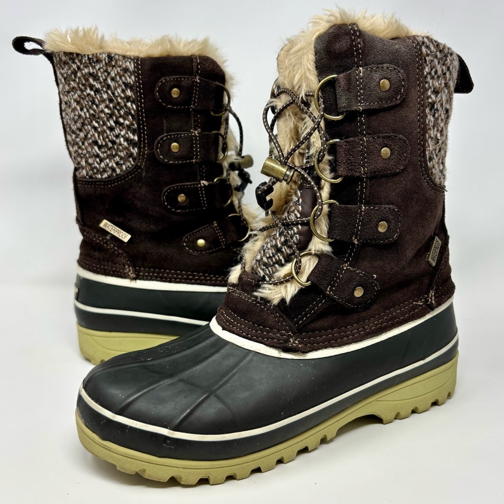 Khombu Women’s Newton Waterproof Winter Snow Boots Brown Faux Fur Lining Size 8